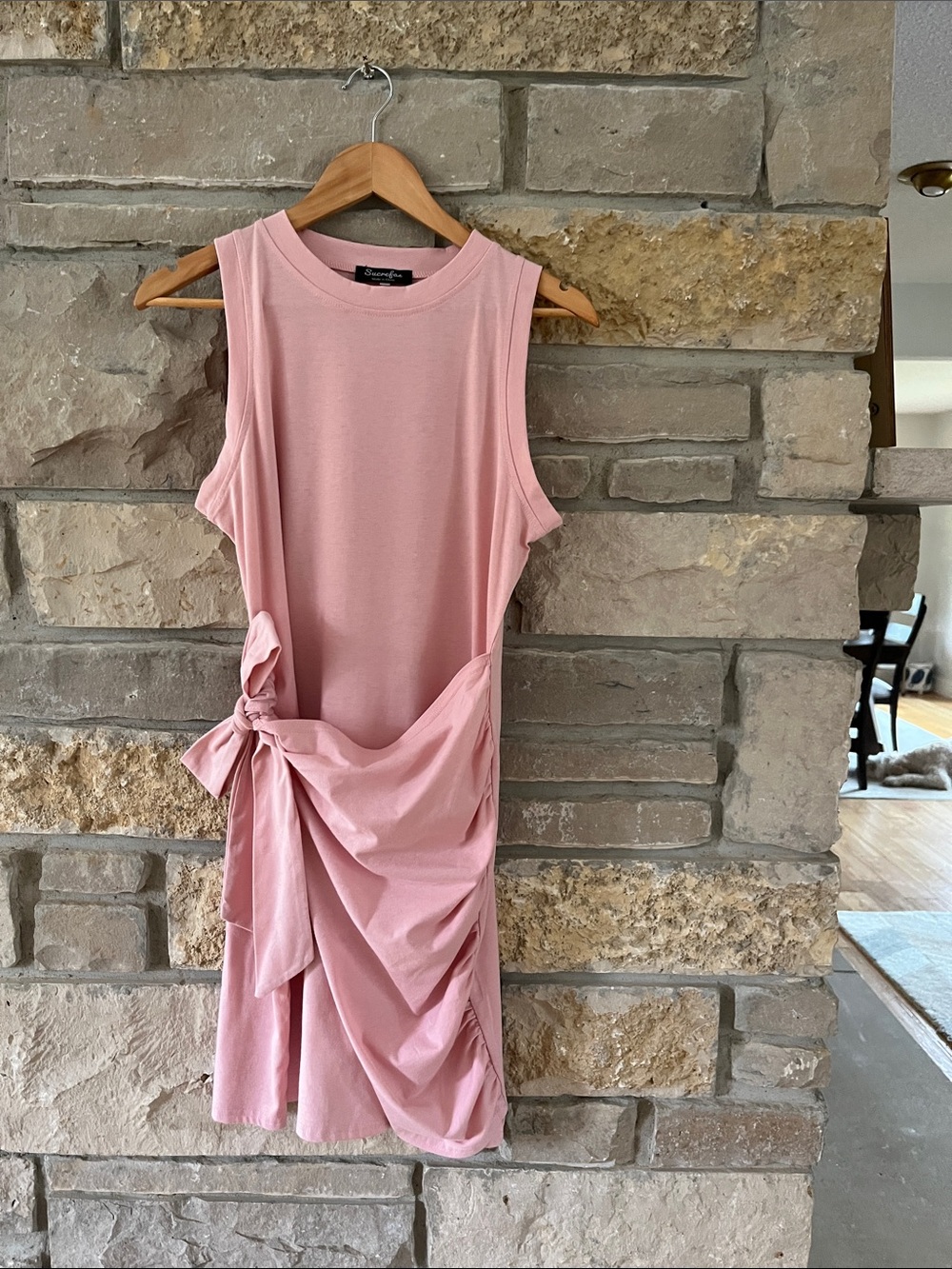 Sucrefas Pale Pink Sleeveless Shift Dress Crossover Tie Knot Dress Size XL